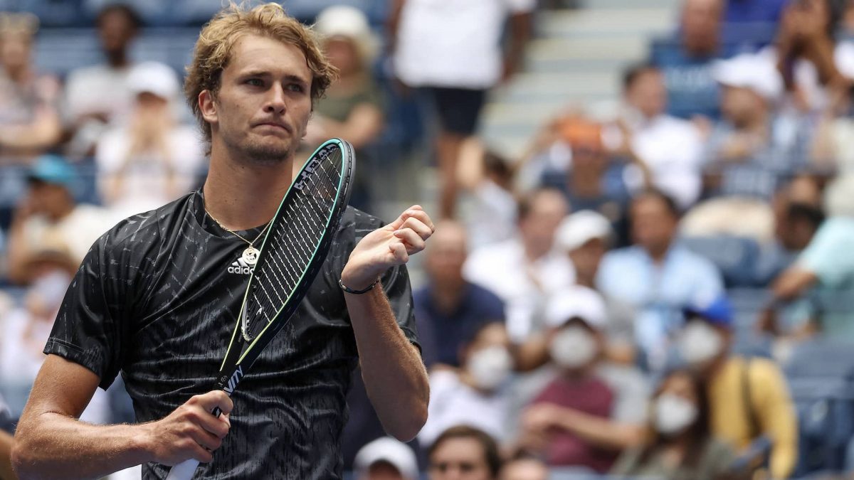 NEW YORK, NEW YORK - AUGUST 31: Alexander Zverev of Germany celebrates after defeating Sam Querrey of the United States during his Men's Singles first round match on Day Two of the 2021 US Open at the Billie Jean King National Tennis Center on August 31, 2021 in the Flushing neighborhood of the Queens borough of New York City. (Photo by Al Bello/Getty Images)